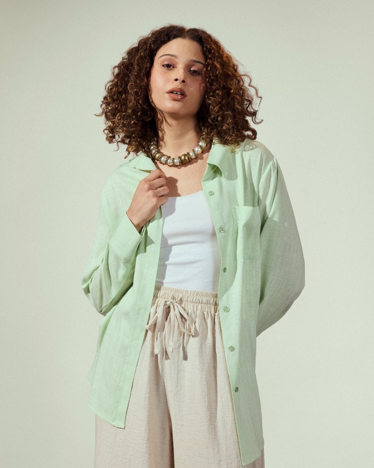PLAIN LINEN SHIRT-MINT GREEN
