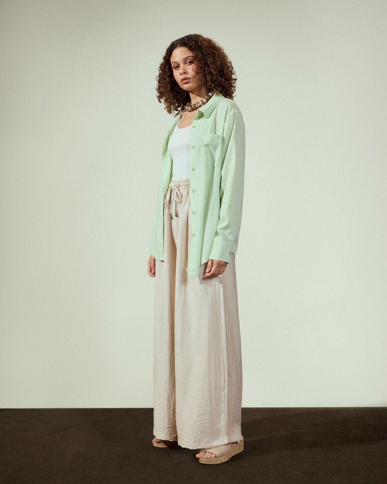 PLAIN LINEN SHIRT-MINT GREEN