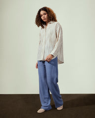 STRIPED LINEN SHIRT-BEIGE