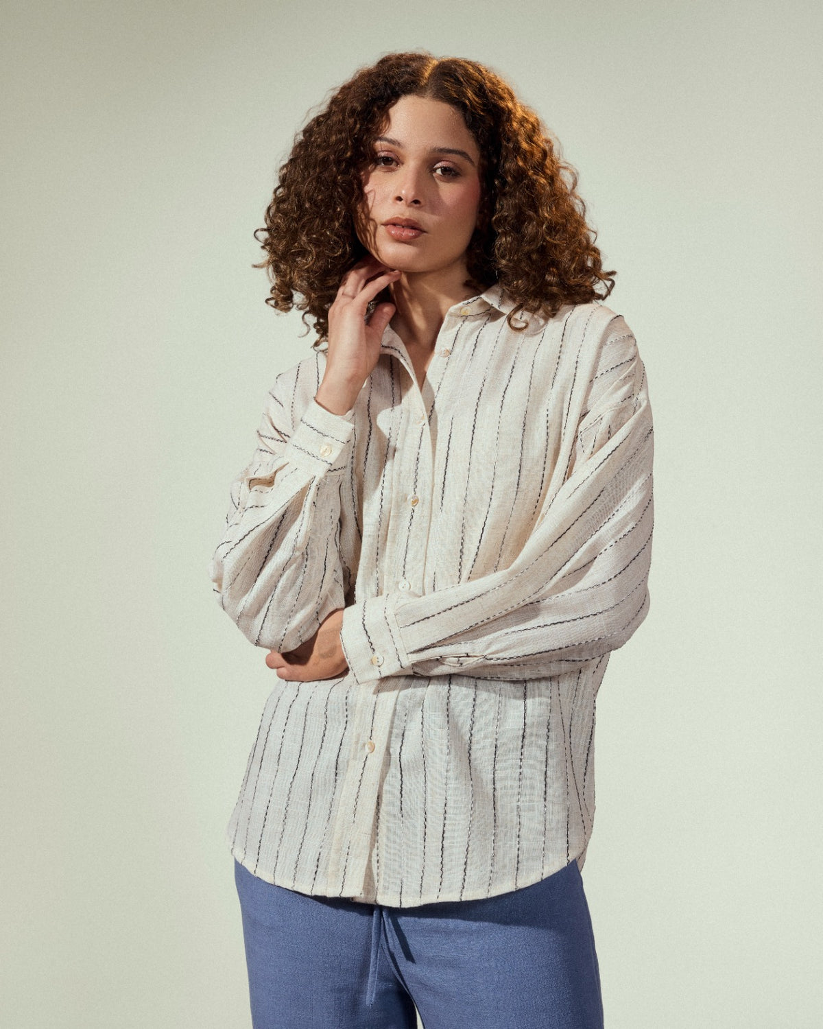 STRIPED LINEN SHIRT-BEIGE