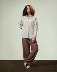 STRIPED LINEN SHIRT-BROWN