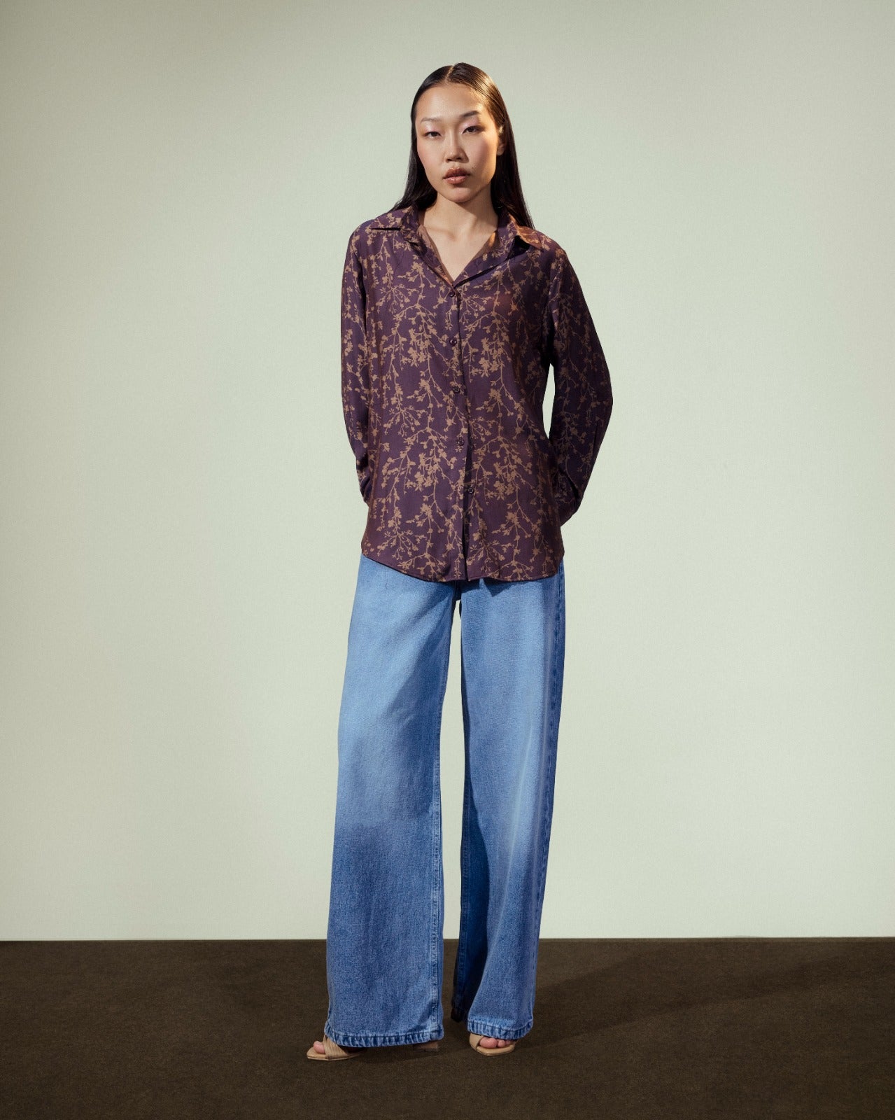 FLOWERED FITTED SHIRT-PURPLE