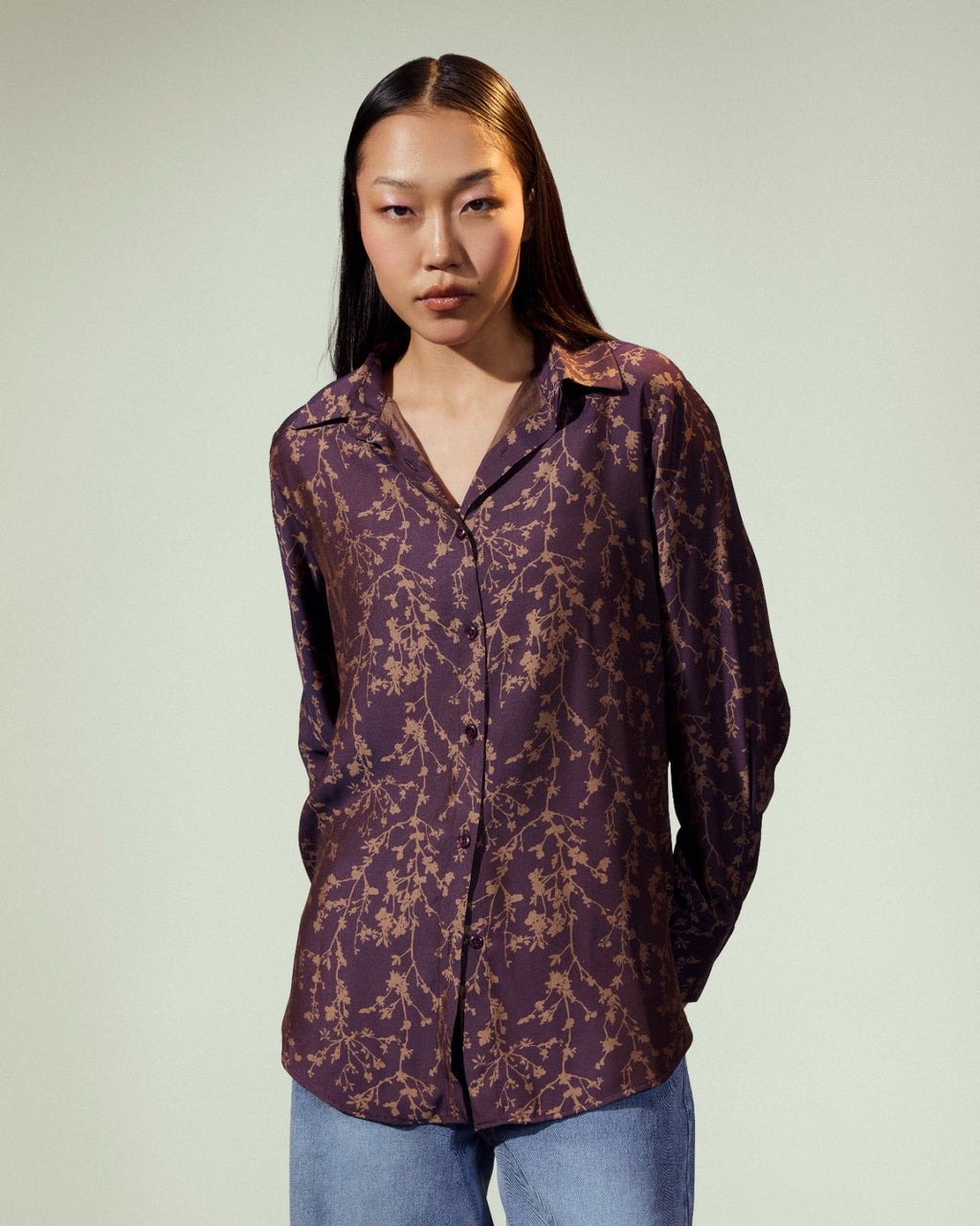FLOWERED FITTED SHIRT-PURPLE