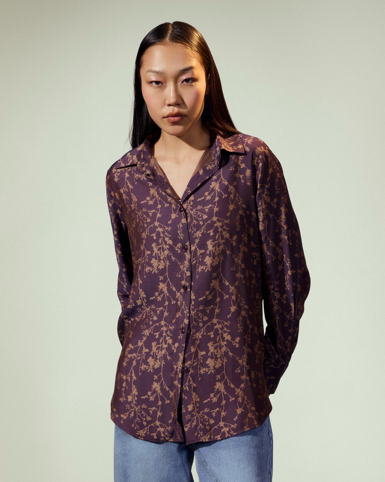 FLOWERED FITTED SHIRT-PURPLE
