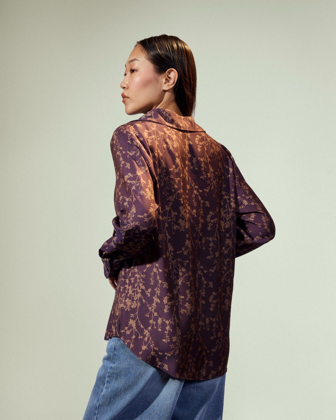 FLOWERED FITTED SHIRT-PURPLE
