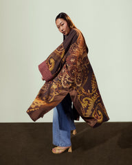 printed kimono-BROWN
