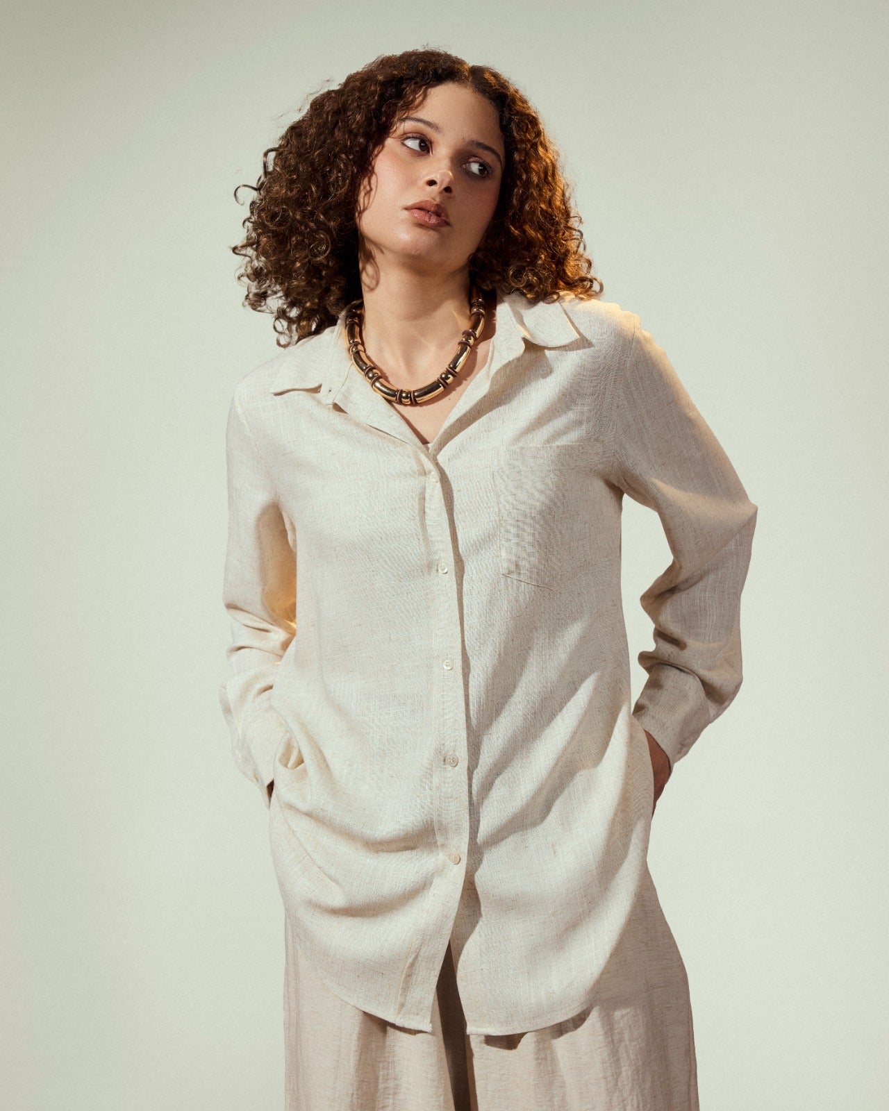 PLAIN LINEN SHIRT-BEIGE