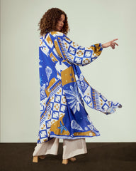 BORDERED PRINTED CARDIGAN-BLUE