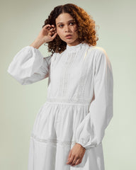 laceribbon poplin DRESS-WHITE