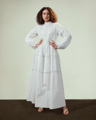 laceribbon poplin DRESS-WHITE