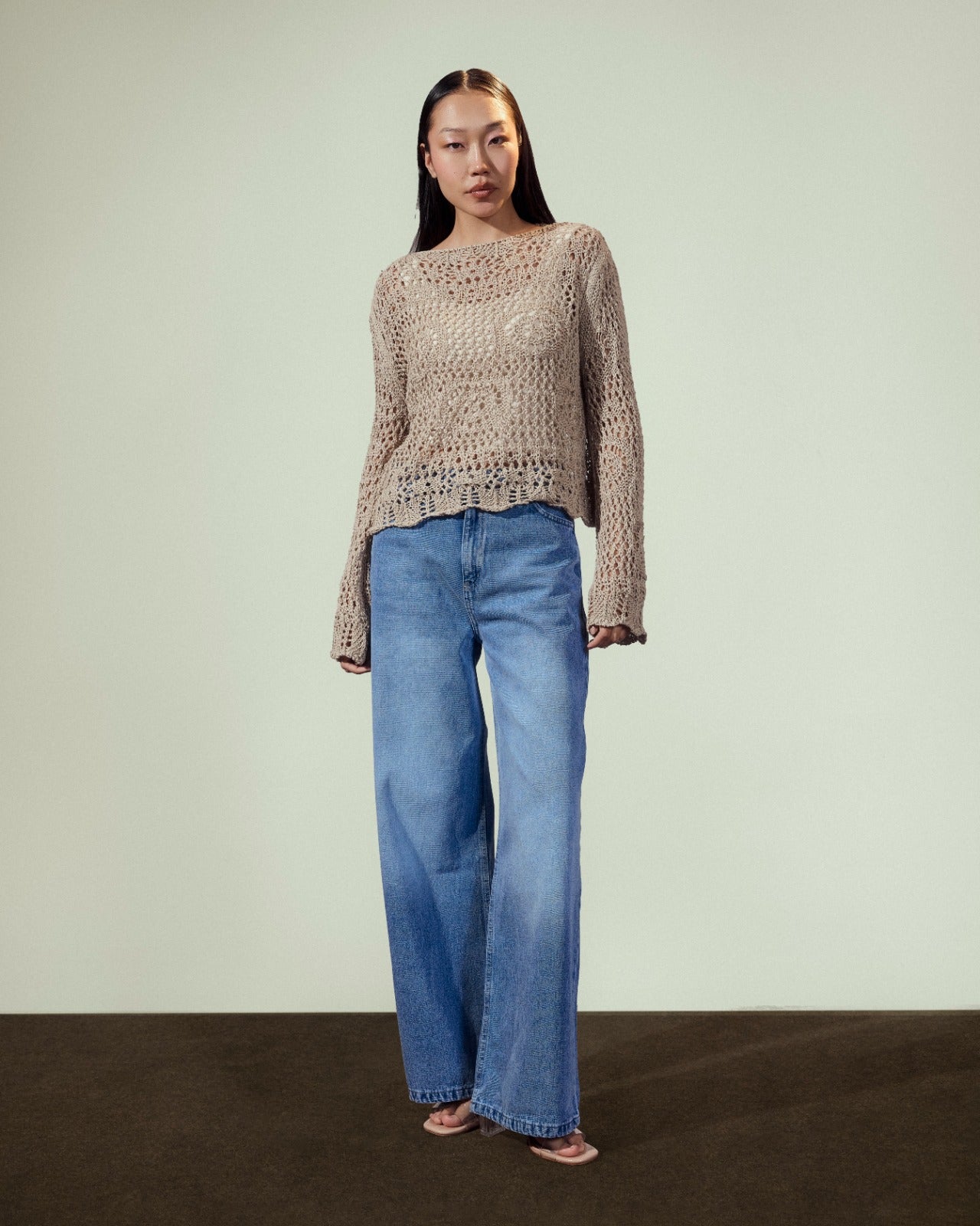 OVERSIZED CUTWORK BLOUSE-BEIGE