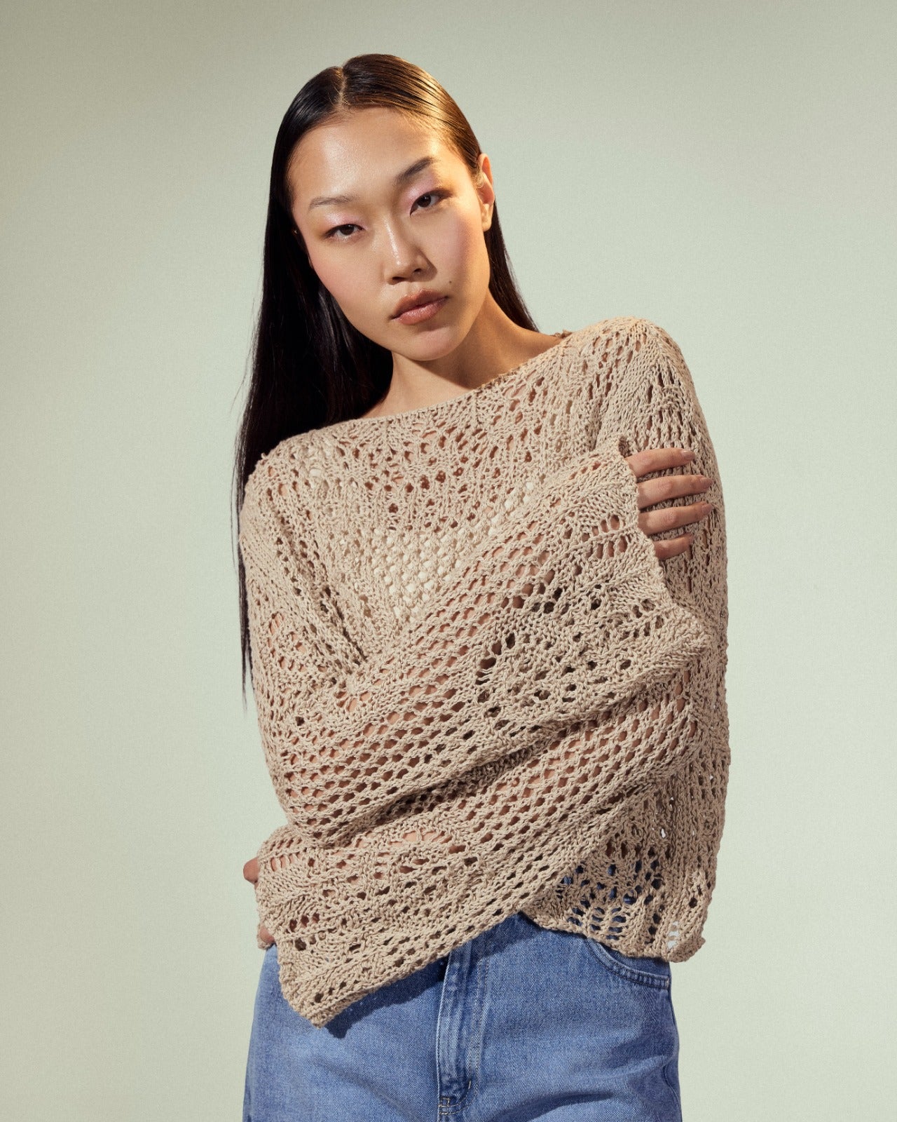 OVERSIZED CUTWORK BLOUSE-BEIGE