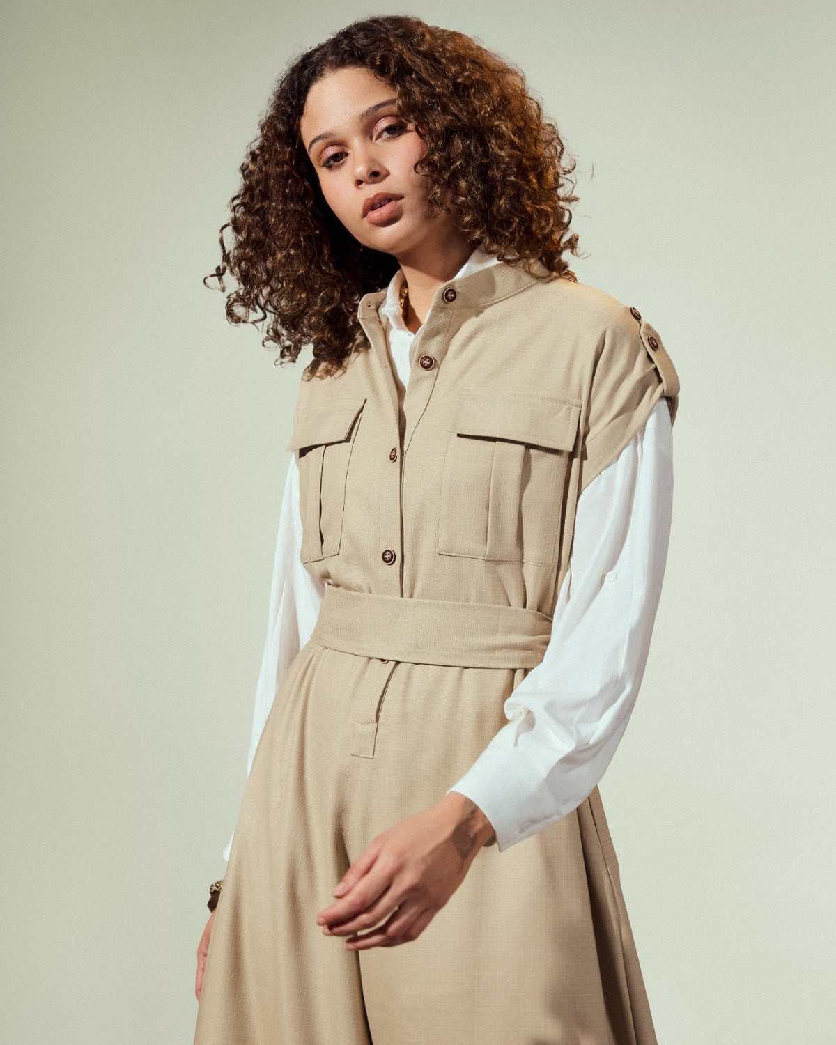 SLEEVELESS LINEN jUMPSUIT-BEIGE