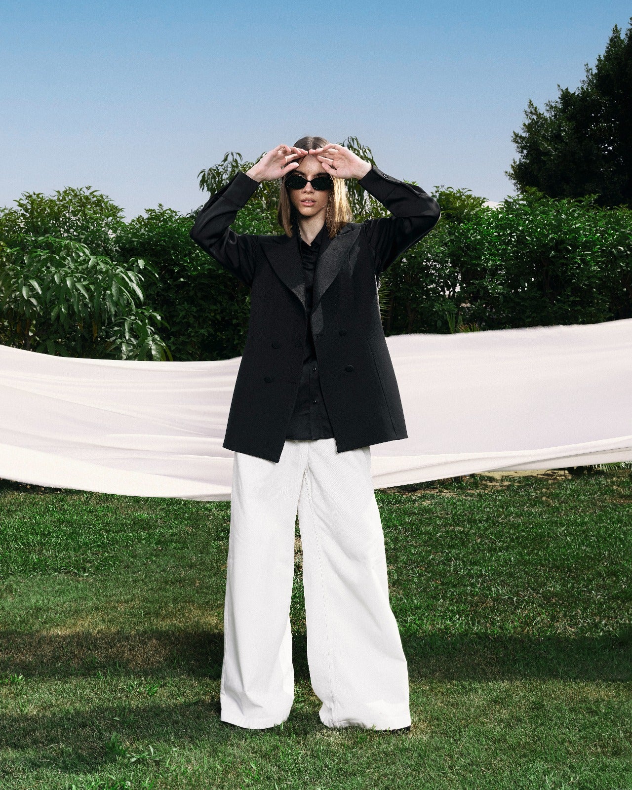 WIDE LEG GABARDINE PANTS-OFF WHITE