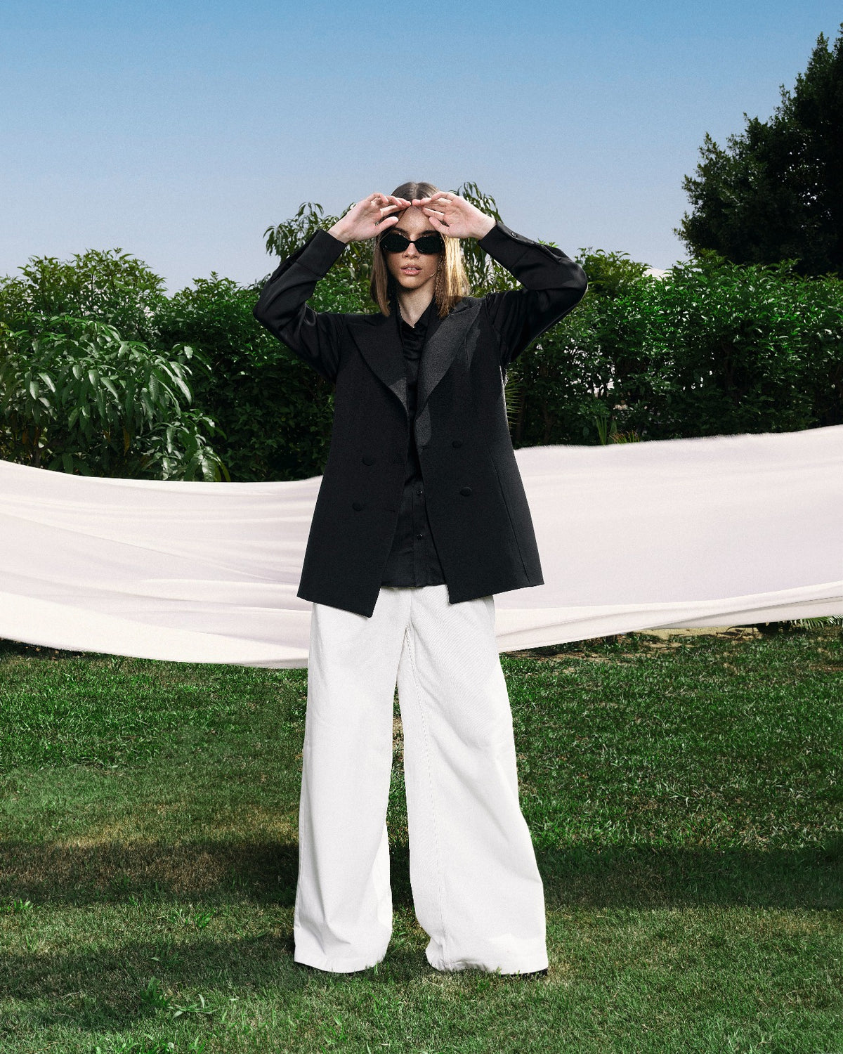 WIDE LEG GABARDINE PANTS-OFF WHITE