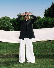 WIDE LEG GABARDINE PANTS-OFF WHITE