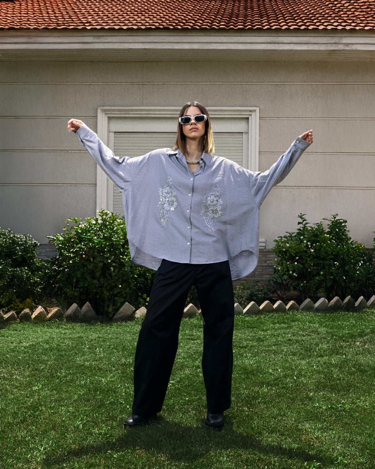 BALLON GABARDINE PANTS-BLACK