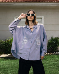 CRINKLE OVERSIZED SHIRT-GRAY