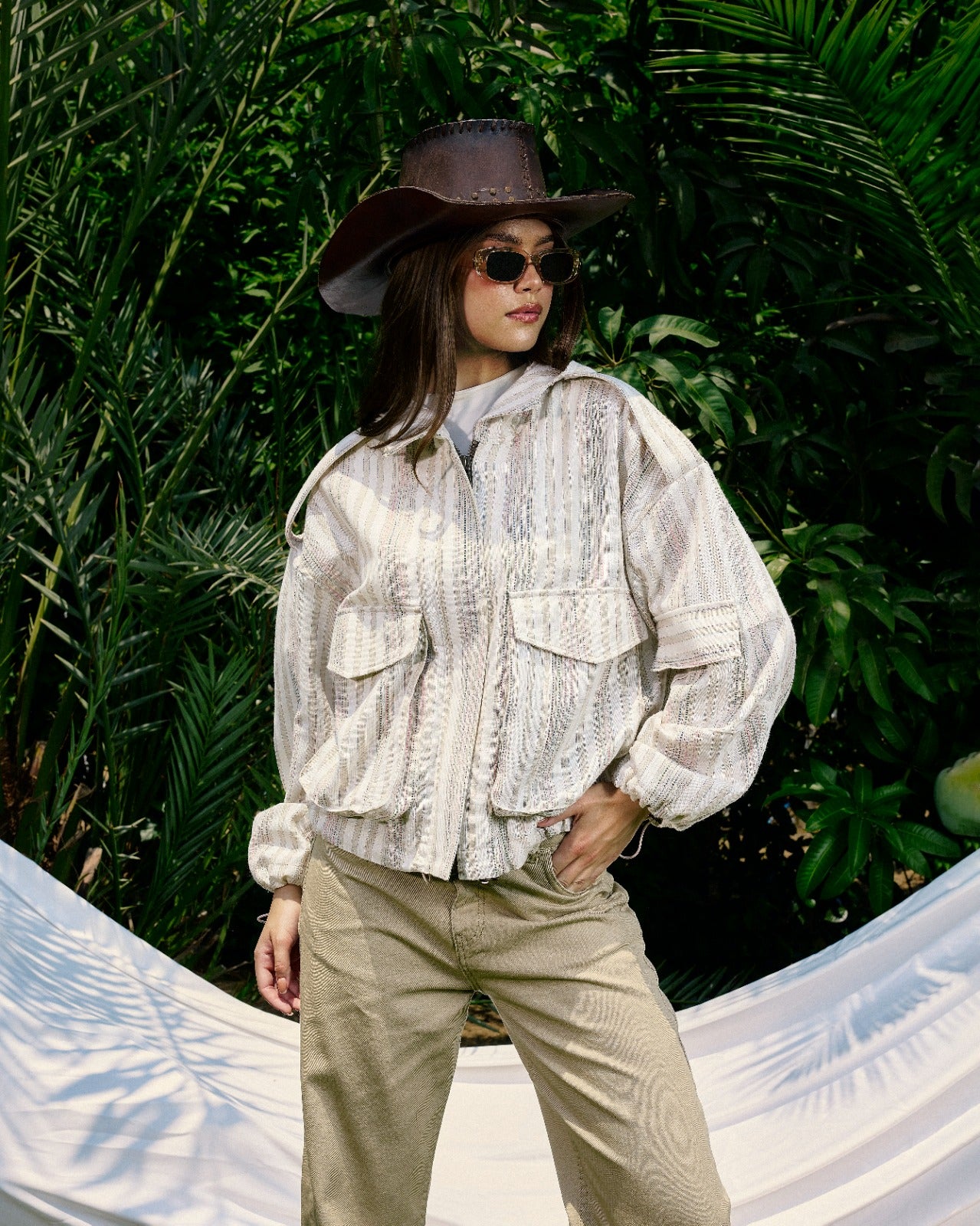 STRIPPED LINEN JACKET-BEIGE