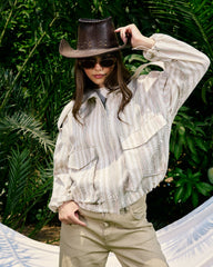 STRIPPED LINEN JACKET-BEIGE