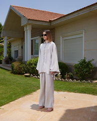 CRINKLE WIDE LEG PANTS-GRAY