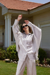 FLOWERED CRINKLE BLOUSE-GRAY