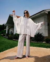 CRINKLE WIDE LEG PANTS-GRAY