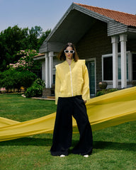 CROPPED LINEN JACKET-YELLOW