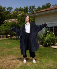 WITH HOODIE CRINKLE CARDIGAN-BLACK