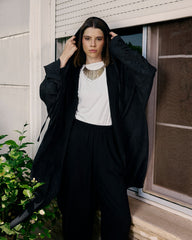 WITH HOODIE CRINKLE CARDIGAN-BLACK