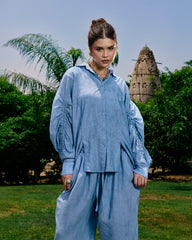 CRINKLE OVERSIZED SHIRT-BABY BLUE