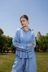 CRINKLE OVERSIZED SHIRT-BABY BLUE