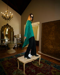 HIGH LOW LINEN BLOUSE-GREEN