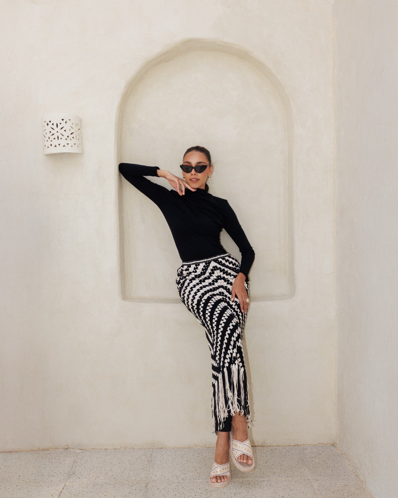 CROCHET SKIRT -BLACK&WHITE