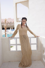 V-NICK KNIT DRESS-BEIGE