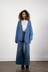 STRIPPED WIDE LEG DENIM PANT -BLUE