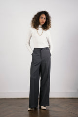 STRIPPED WIDE LEG PANT-GRAY