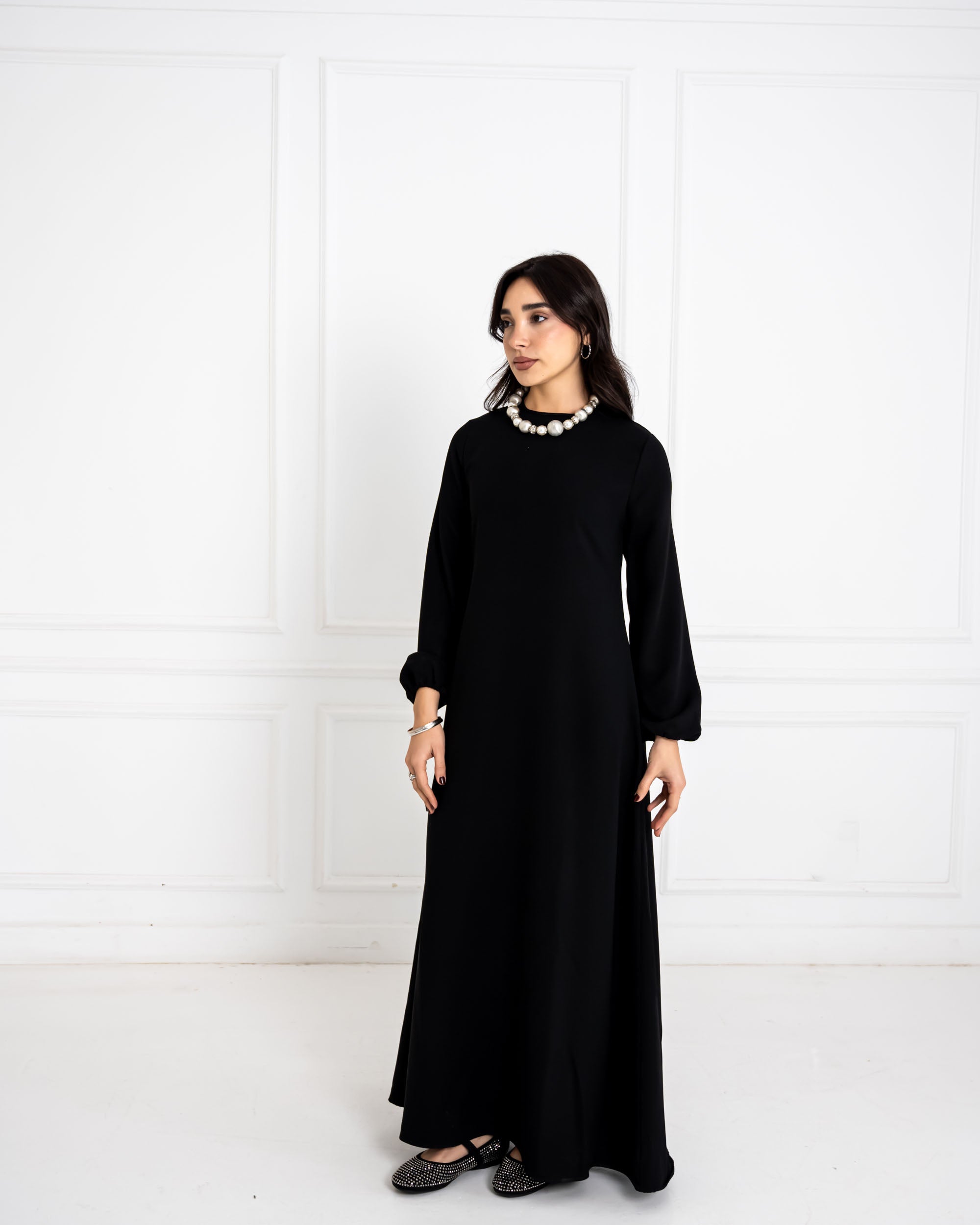 plain basic dress-BLACK