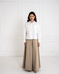 PLAIN WIDE LEG PANT-CAFE