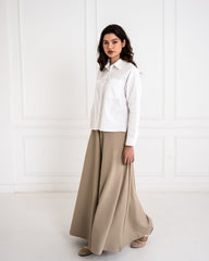 PLAIN WIDE LEG PANT-CAFE