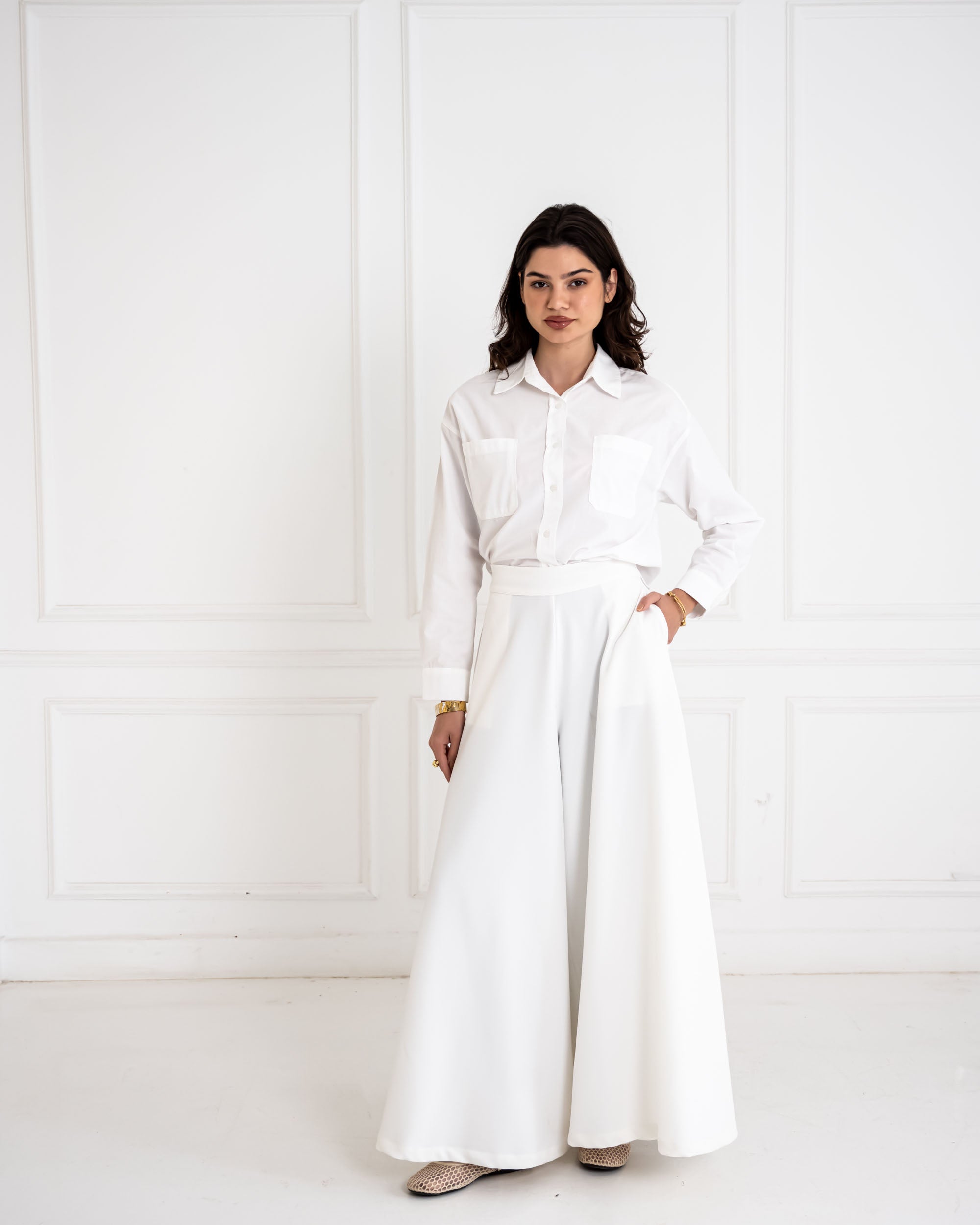 PLAIN WIDE LEG PANT-WHITE