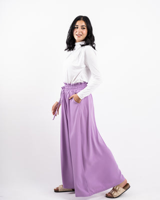 PLAIN WIDE LEG PANT-LILAC