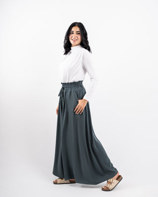 PLAIN WIDE LEG PANT-PETROLEUM