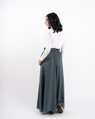 PLAIN WIDE LEG PANT-PETROLEUM