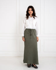 CRINKLE PLAIN SKIRT- OLIVE