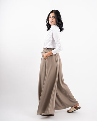 PLAIN WIDE LEG PANT-CAFE