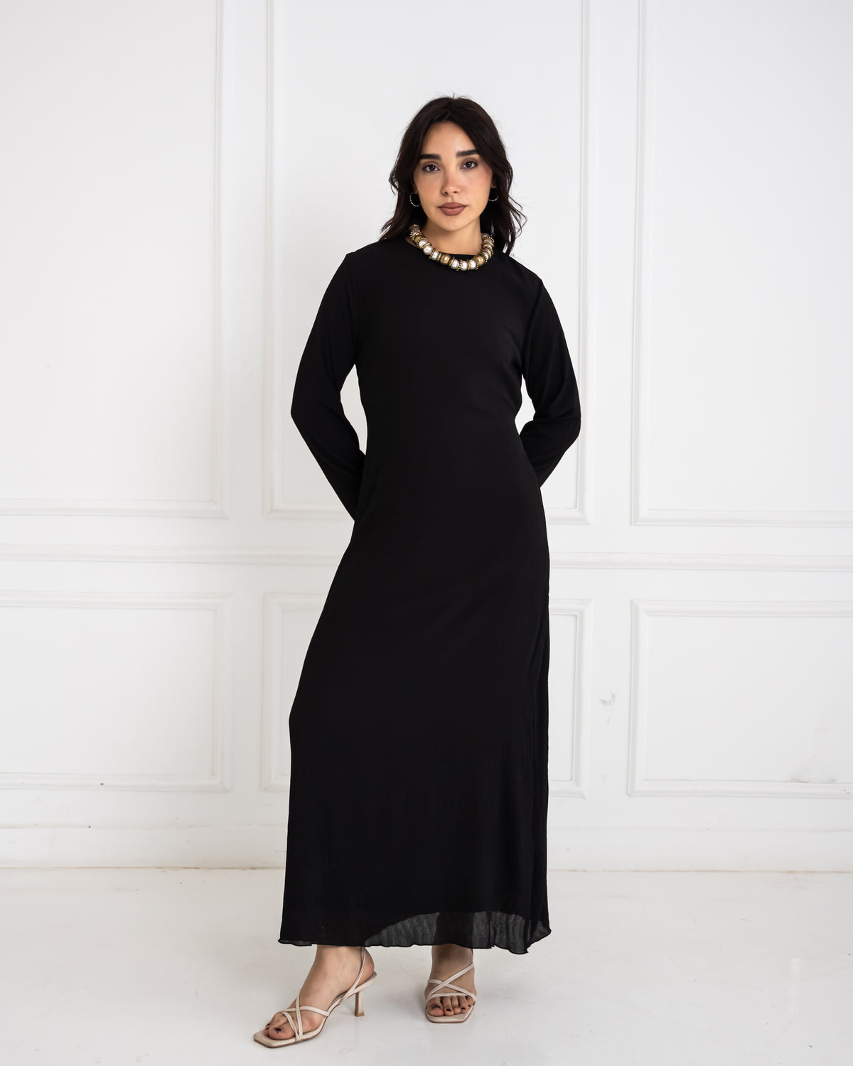 CHIFFON PLISSE DRESS-BLACK