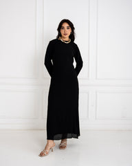 CHIFFON PLISSE DRESS-BLACK