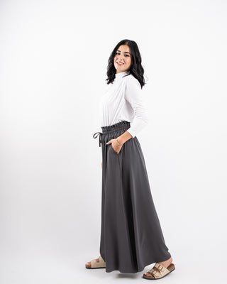 PLAIN WIDE LEG PANT-DARK GRAY