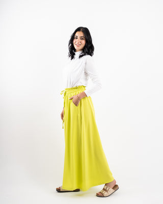 PLAIN WIDE LEG PANT-LEMON